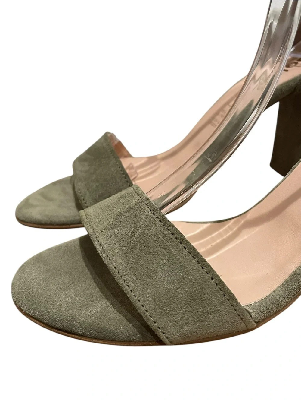 Aelia Greek Sandals Block Heel Ankle Strap Sage Green Suede Women’s Size 39 8.5